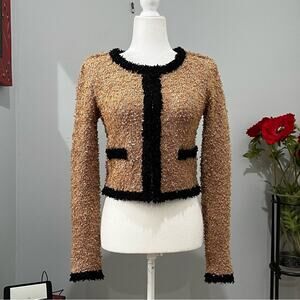 NEW McGinn Anthro Metallic Shimmer Knit Cropped Timeless Contrast Jacket S NWOT